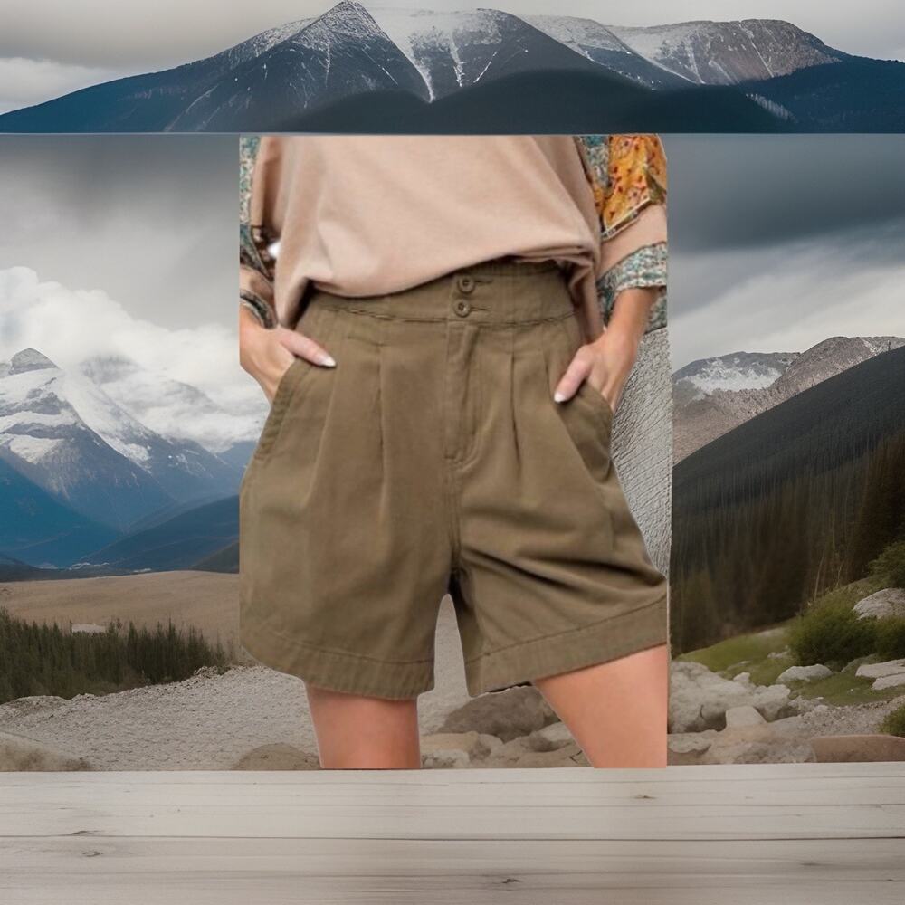 Easel LA High Rise New Olive Paper Bag Women’s Shorts Pleated Double Button